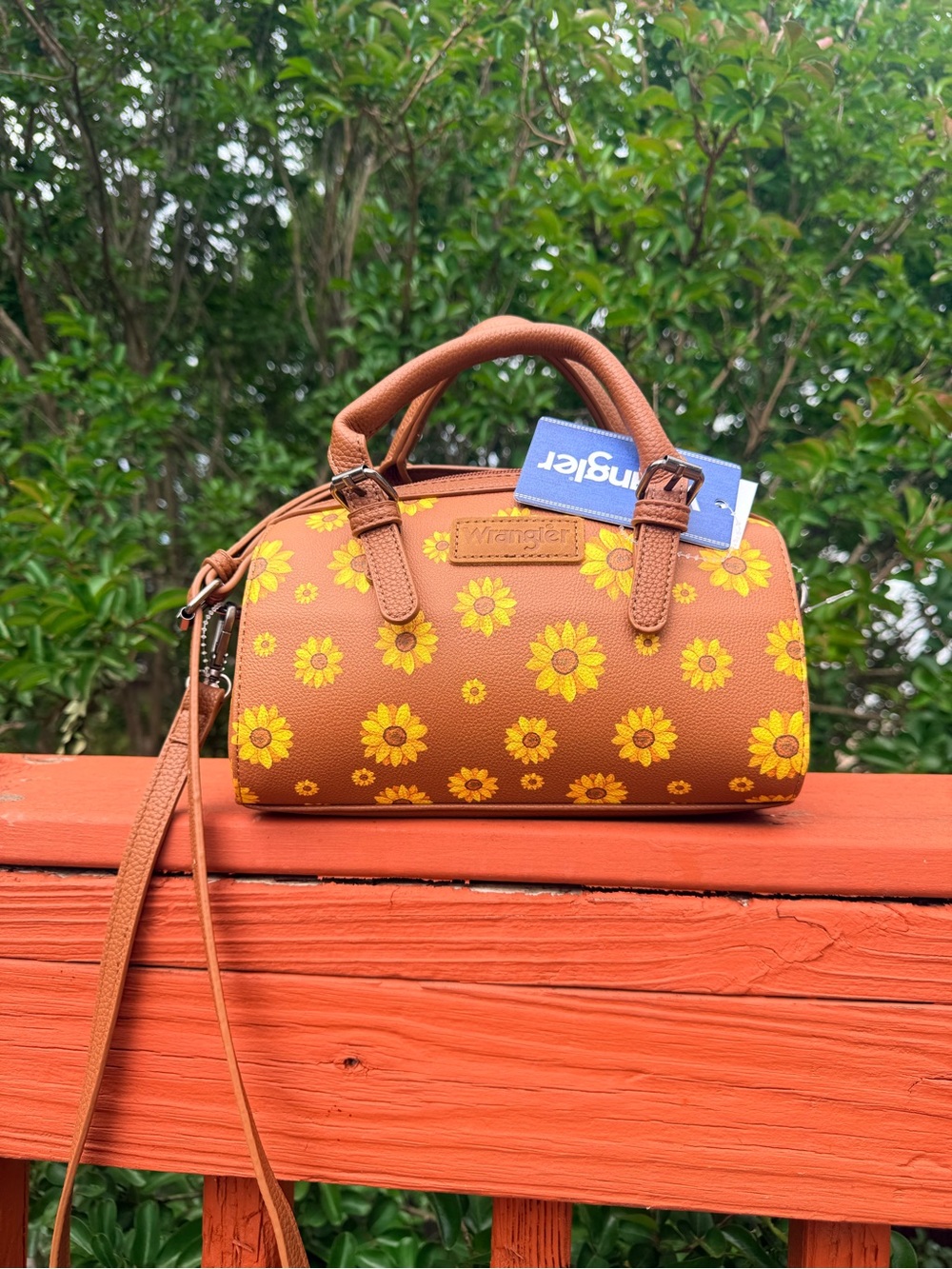 Wrangler Tan Mini Satchel with Yellow Sunflower Print